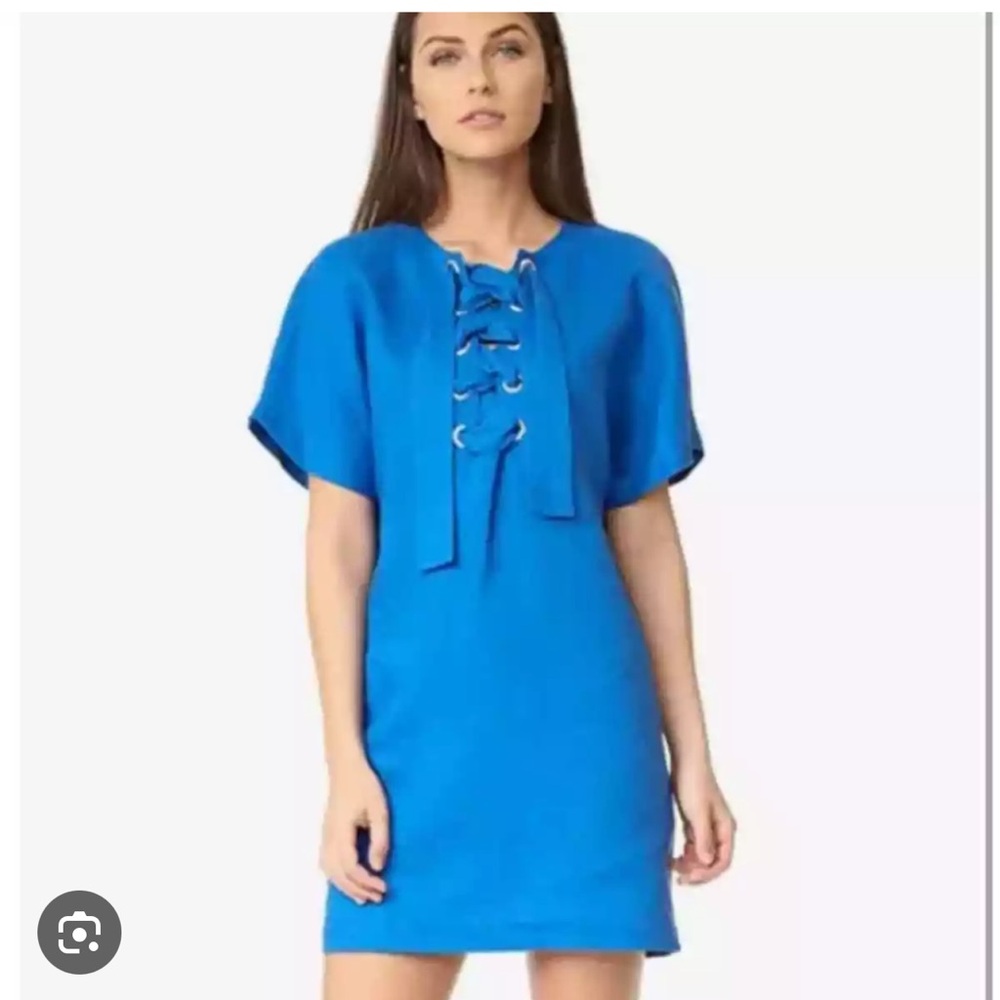 Mara Hoffman Lace Up Mini Dress in Cobalt Blue